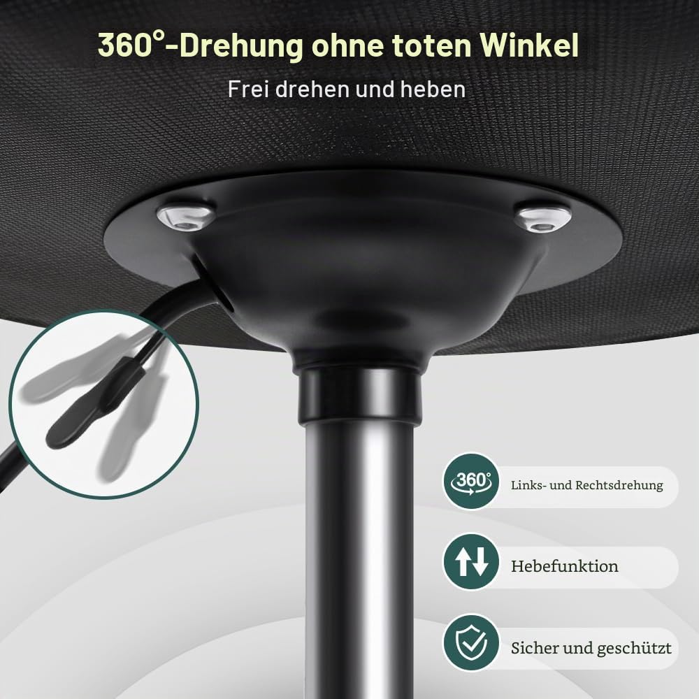 BFTOU Schwarzer Drehhocker aus PU-Leder mit Rollen, perfekt für Salon, Arbeit, Zuhause, Spa, Geschäft, höhenverstellbar und kostengünstig, Rollhocker, klein (schwarz)