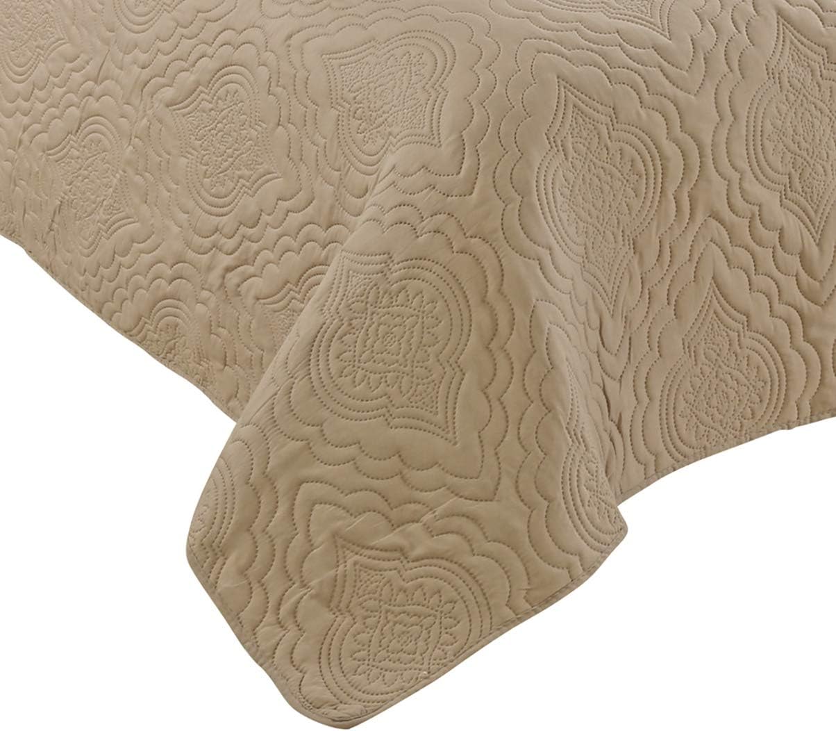 Marina Decoration Solid Embossed Pinsonic Coverlet Bedspread Bedding Ultra Soft 3 Piece Summer Quilt Set with 2 Shams, Taupe Color King Size