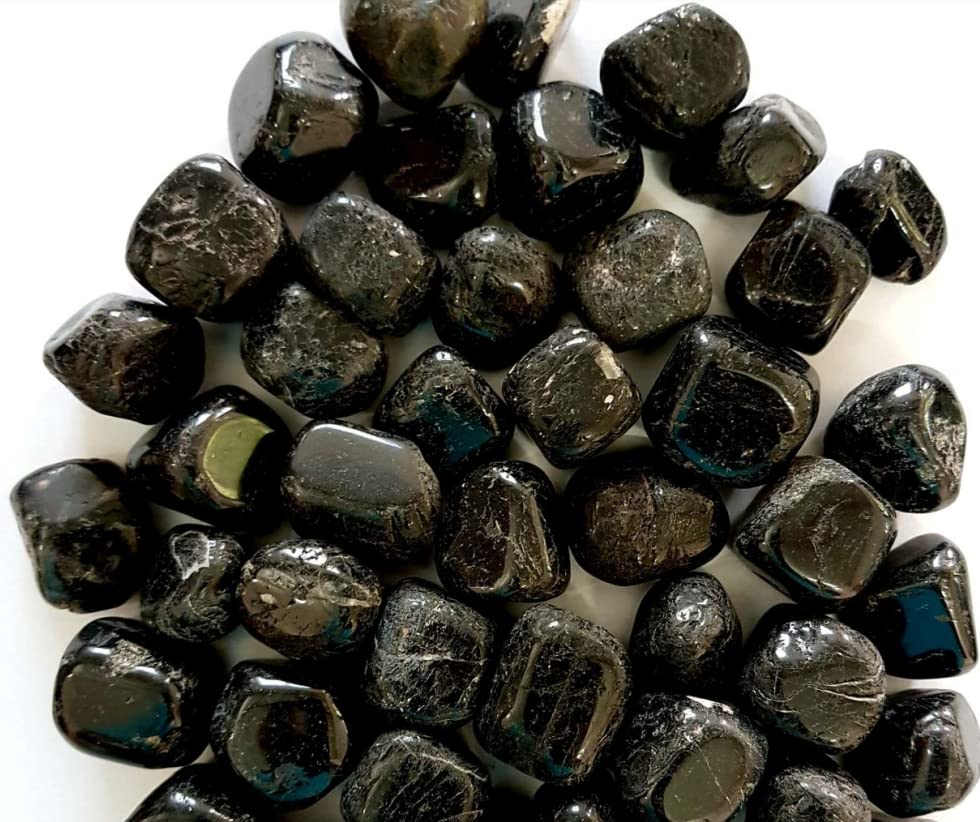 Stone TECH Natural Clear Quartz Tumble Stone, Clear Black Turmaline for Reiki Healing and Crystal Healing Tumbled Stone (OPack of 5)