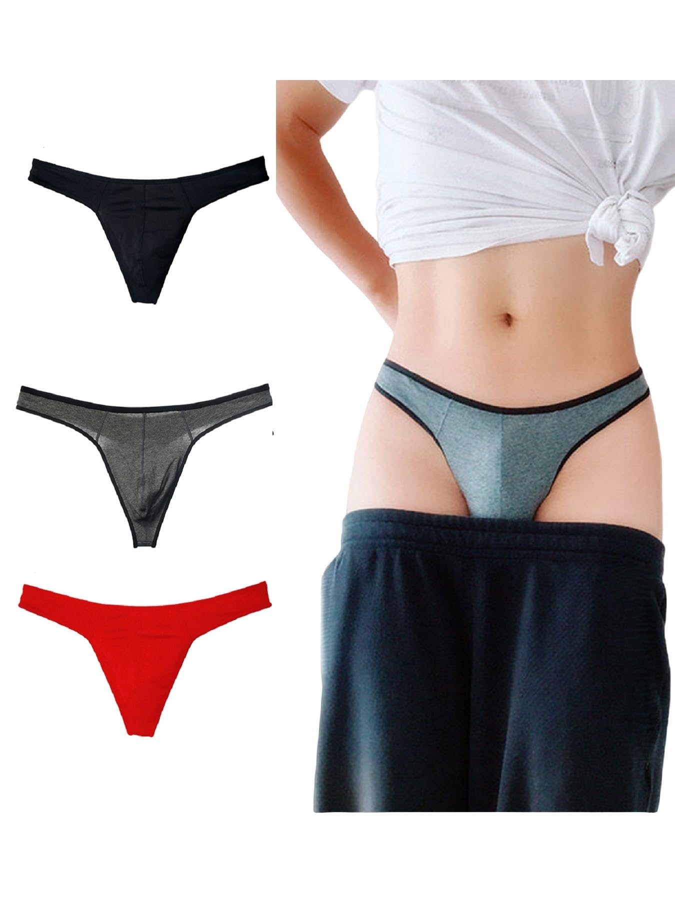 Lot de 3 Strings en Coton pour Homme avec Dos en T Sexy Classique