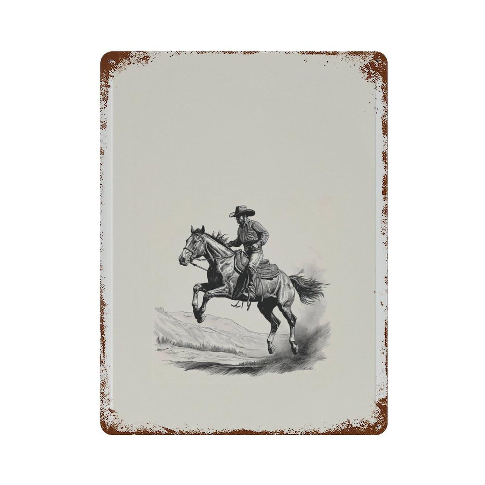 xiaoxiaoshen Vintage Cowboy Horse Illustration Western Fine Poster Black And White Wall Decor Art Metal Tin Poster Modern Home Decor Art Home Bar Shop Decorations Vintage Sign 40x30cm