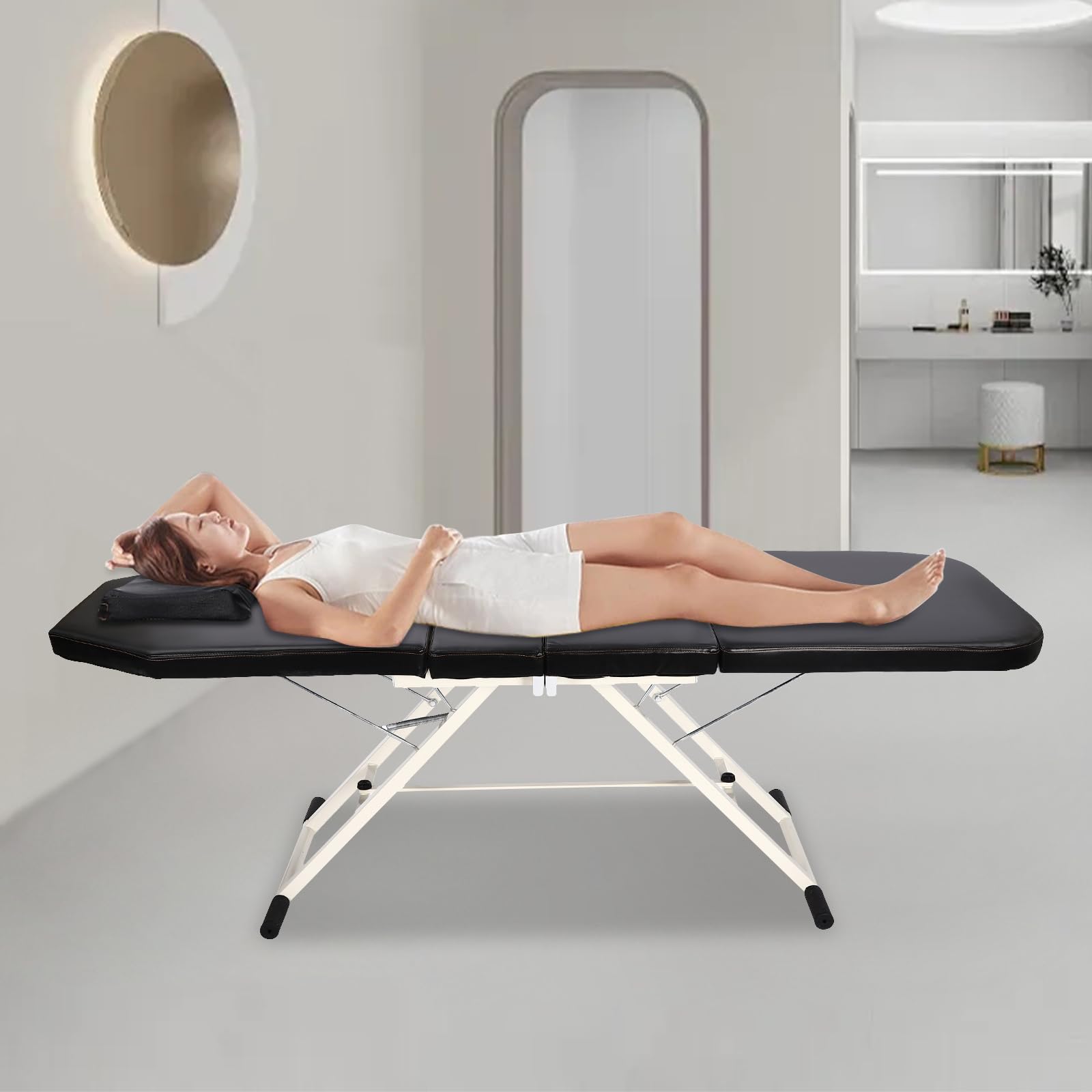 Camilla de masaje plegable con 3 zonas, respaldo ajustable y piezas de cama, mesa de masaje, cama de belleza, se puede utilizar en baños de pies, salones de salud, salones de belleza, etc. (negro)
