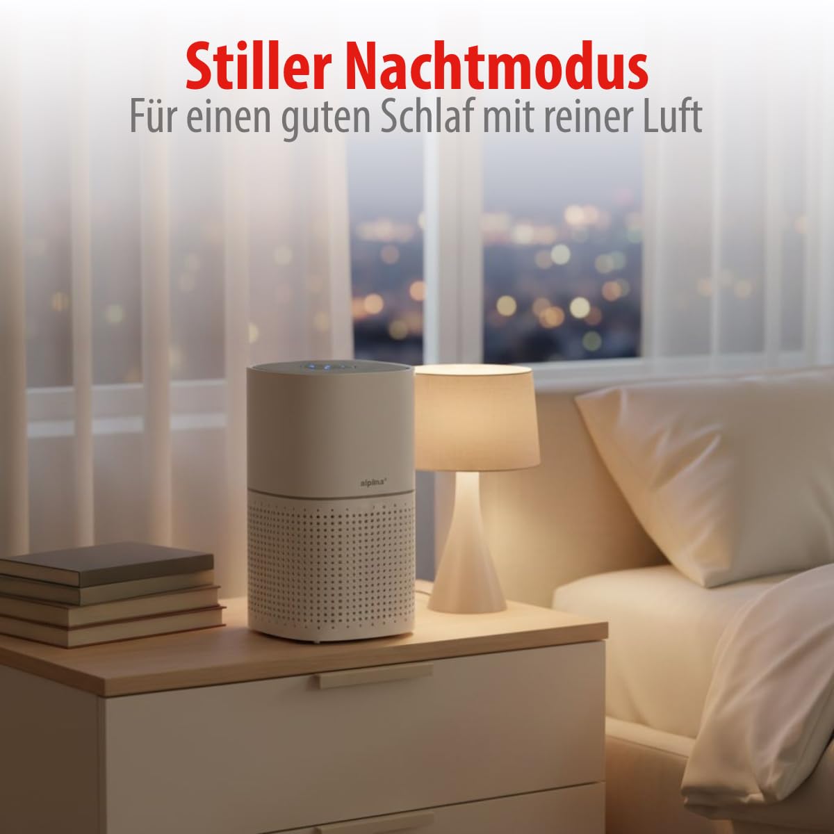 alpina Luftreiniger mit Ionisator - Air Purifier mit HEPA-Filter H11 - Luftfilter mit 3 Geschwindigkeiten - Lufterfrischer mit Timerfunktion - Stille Nachtmodus Räume bis 28 m² Weiß
