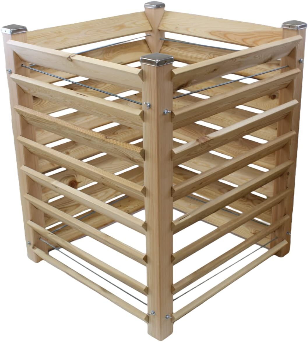 Modern Single Composter Approx. 80 x 80 cm Height 100 cm Made of Larch