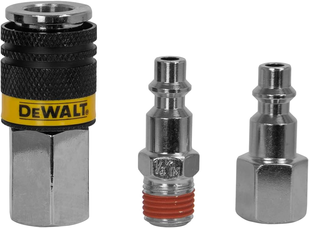DEWALT 3pc 1/4-Inch NPT Industrial Coupler (1pc) & Plug (2pcs) Kit (DXCM036-0207)