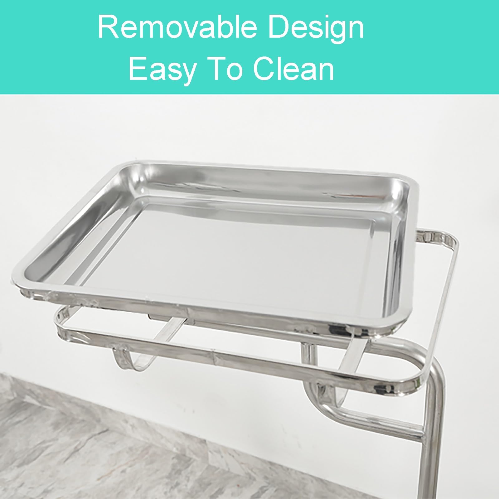 Carro de Bandeja Móvil de Acero Inoxidable Mayo, Altura Ajustable de 85 a 120 cm, para Laboratorio, Clínica, Salón de Belleza(60x40x(85-120) cm)