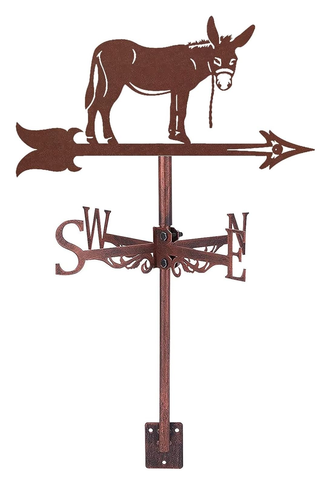 TAXXII Donkey Weathervane Ornament Weathercock,Vintage Weather Vane Direction Indicator for Outdoor Garden Roof Paddock Decoration with Mounting Bracket,Black,Donkey(Bronze)