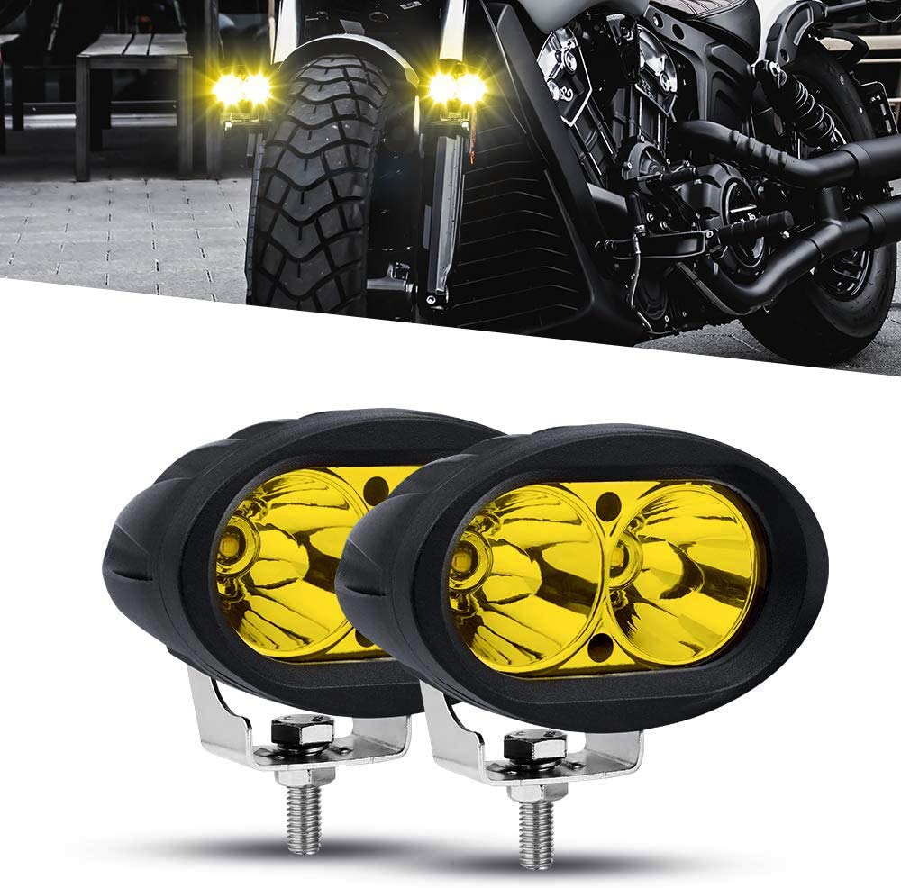 X-STYLE LEDワークライト 20W 作業灯 12V 24V 狭角 スポットビーム フォークリフト オードバイ用 バイク 補助灯 丸形 フォグランプ 2個セット (黄)