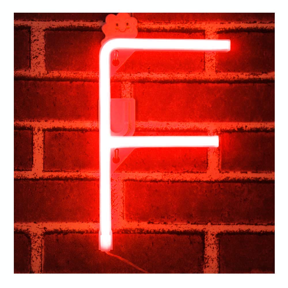 JIAOZI Neon Letter, Neon Lights LED Alphabet Letter Lights Neon Sign Light Up Letters Battery and USB Operated Red Neon Light Neon Wall Light (F)