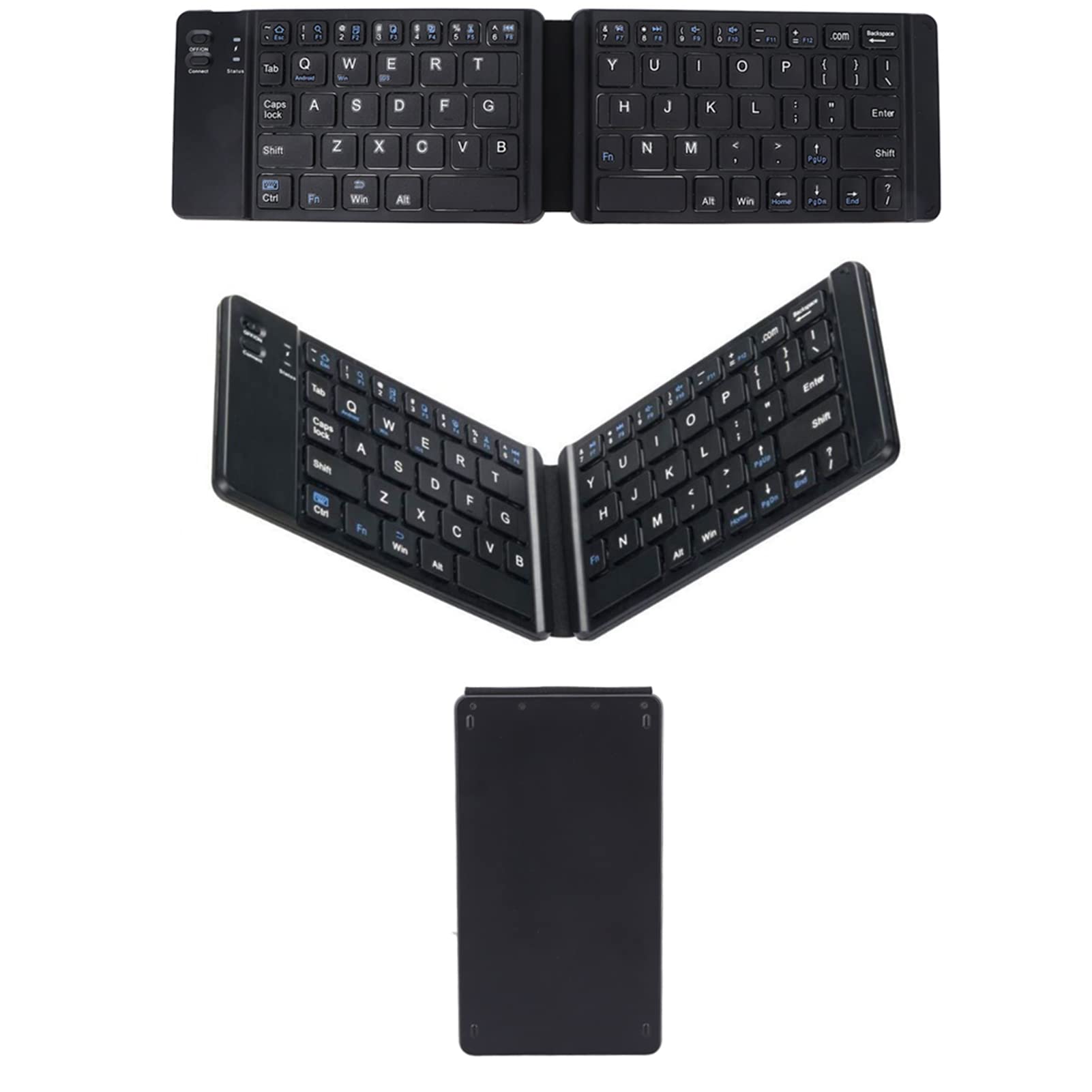ASHATA Tastiera Bluetooth Portatile Tasti Silenziosi Tastiera Wireless Pieghevole Leggera per IOS/per Android/per Tablet PC Phone(Nero)