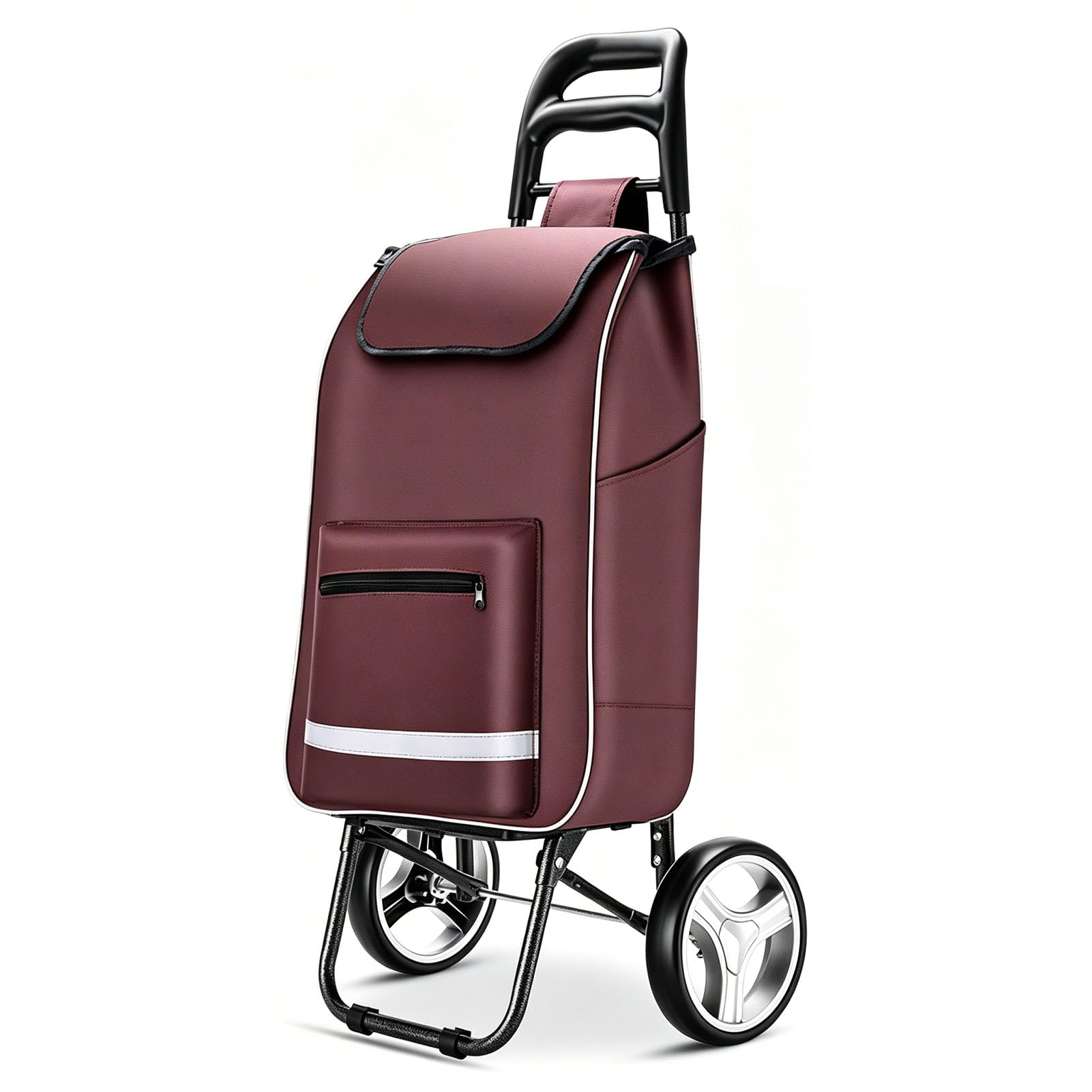 JYHCD Portable Grocery Hand Trolley Foldable Wheeled Cart with Removable Carry Bag Multi Storage Space for Market Shopping Daily Family Errands Travel,Brown