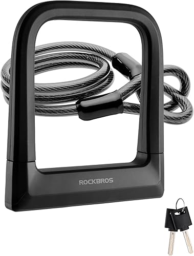 ROCKBROS Juego de candados para bicicleta de alta resistencia con cable de acero de seguridad de 4 pies, cerraduras en U para bicicleta con llaves