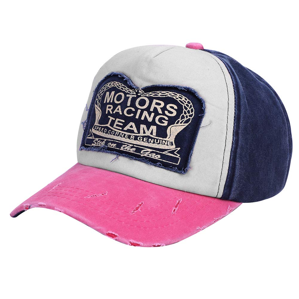 Xinchia Unisex Rose Red Distressed Baseball Cap Classic Patch Trucker Hat Cotton Vintage Washed Denim Hat Summer Sun Cap Adjustable Outdoor Sports Peaked Hat Headwear For Men Women Cycling Running Hiking Climbing