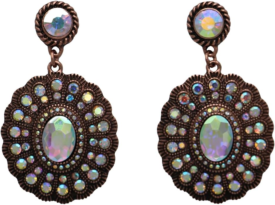 Rosemarie & Jubalee Women'sCowgirl Chic AB Crystal Rhinestone Burnished Copper Tone Western Concho Dangle Earrings