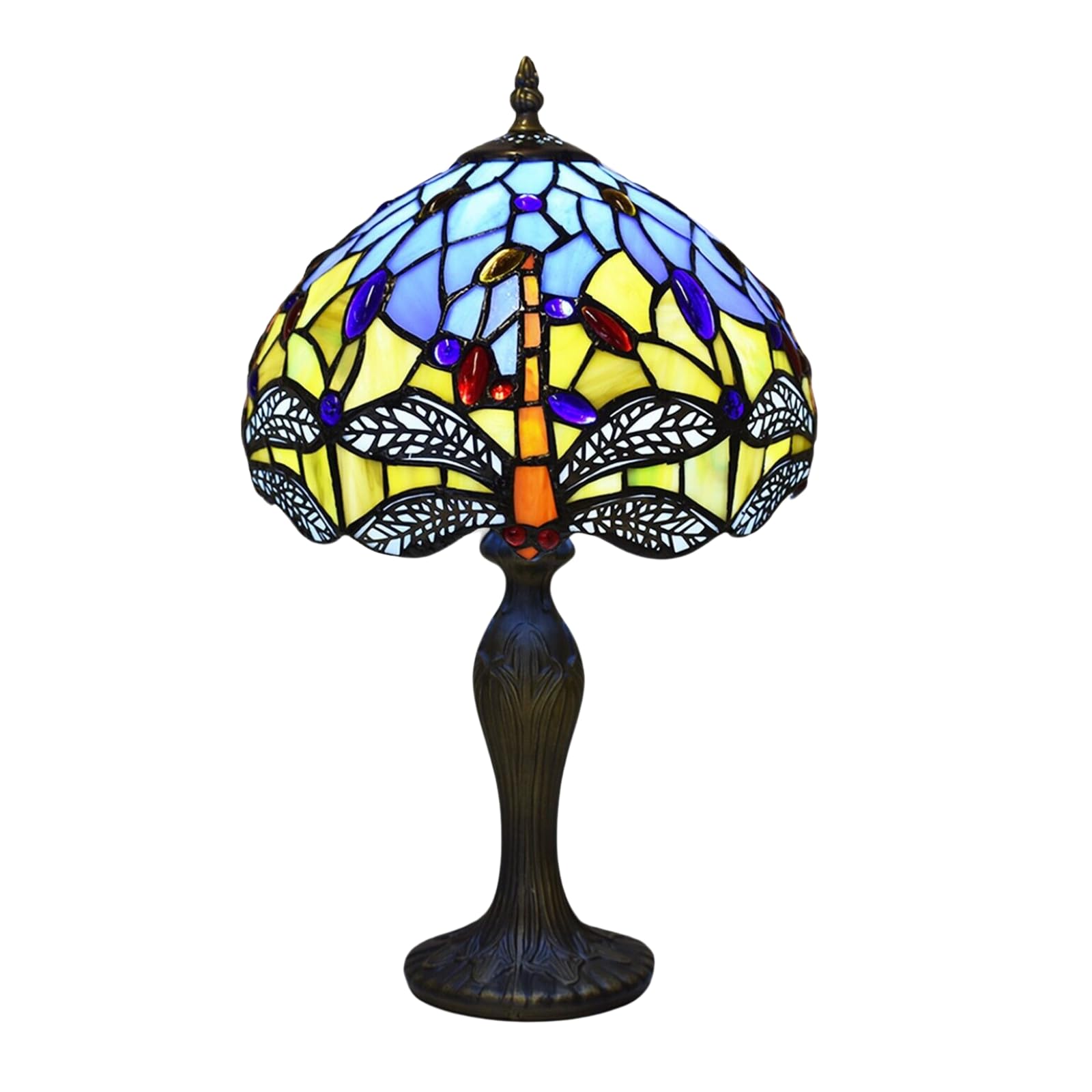 TIFFORA Tiffany Style Table Lamp | Stained Glass Bedside Lamp with Dragonfly Design | Table Lamps for Living Room, Bedroom, Reading & Home Decor | Multicolor | E27 LED Compatible