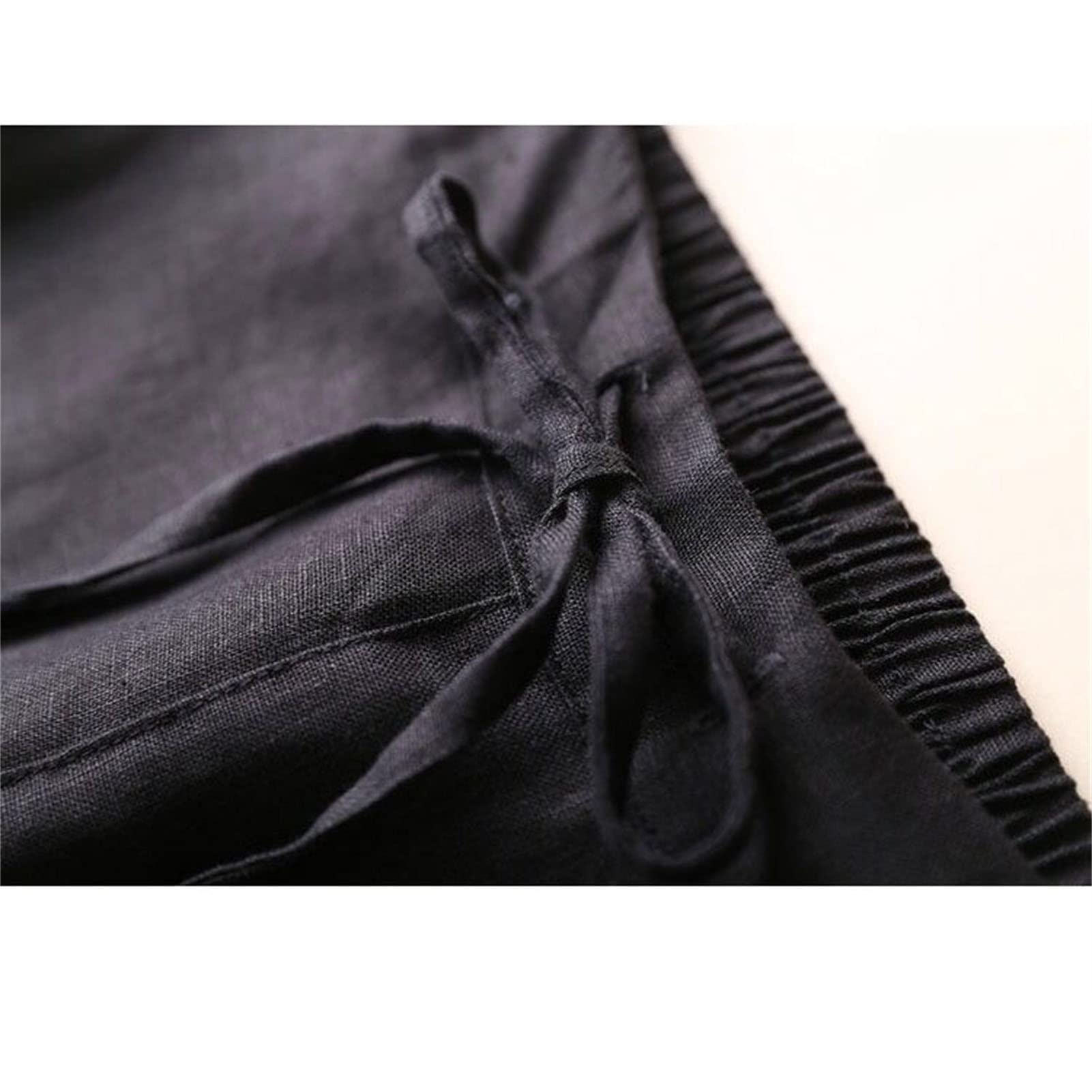 Maiyifu-GJ Women's Linen Cropped Wide Leg Pants High Elastic Waist Long Cropped Trousers Stretch Straight Summer Casual Pant (Black,XX-Large)