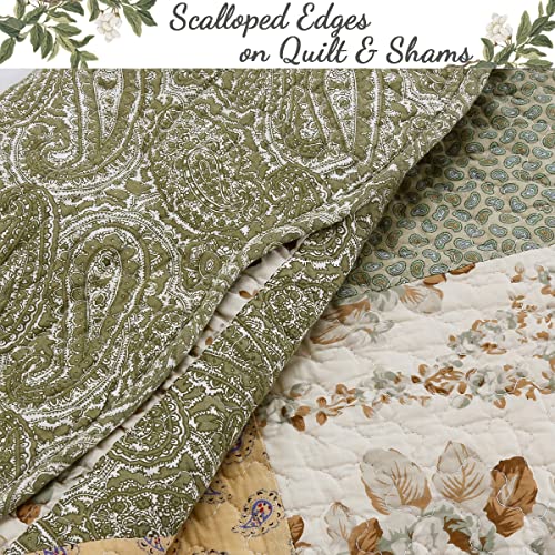 image for Cozy Line Home Fashions Floral Real Patchwork Green Beige Khaki Yellow