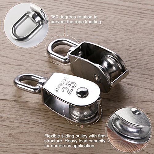 Ueetek 43483-43697 2Pcs 25Mm Single Pulley Block In 304 Stainless Steel M25 Pulley Roller Loading 400Kg thumb #1