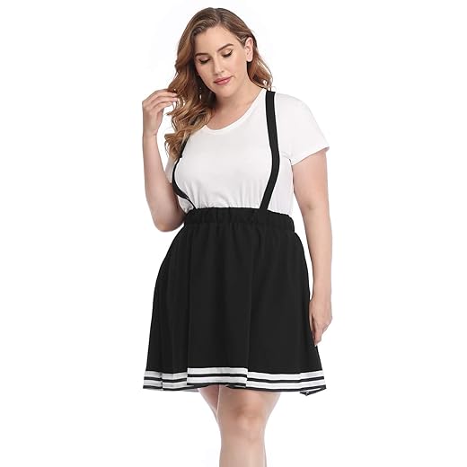 HDE Plus Size Suspender Skirt 1X-4X Elastic Waist Overall Pinafore Skater Skirts (Gothic Black, 2X)