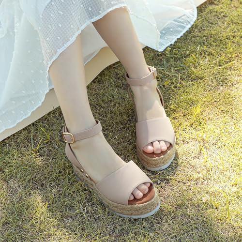 Image of PANDANINJIA Girls Sandals Wedge Platform Espadrille Open Toe Summer Little Big Kid Flower Girl Heels Dress Shoes
