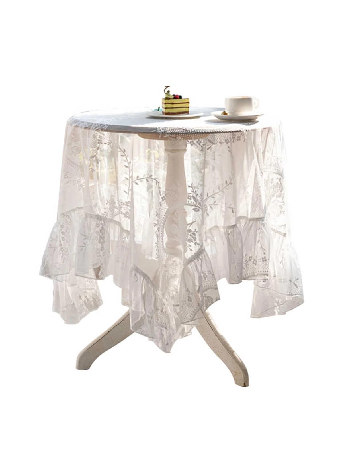 VOLURE Vintage Lace Tablecloth, Lace Tablecloth White Multiple Sizes Rectangle Cover Wedding Party Decor Picnic Background(140x260cm)