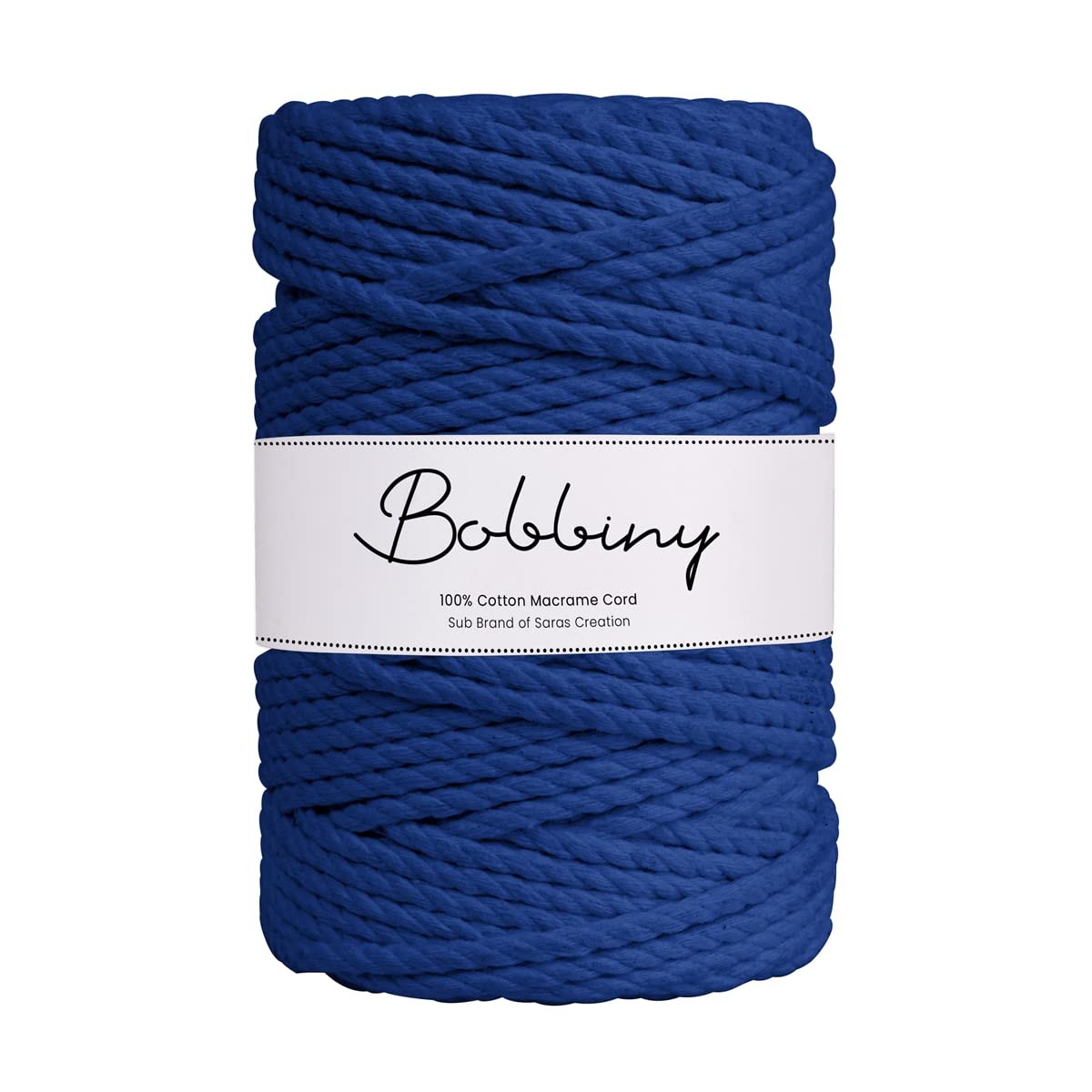 BOBBINY 3 Ply Twisted Macrame Cotton Cord Dori (Roll Packaging) Thread For Macrame DIY And Other Projects | Royal Blue | 3Mm, 50 Meter, 1 Count