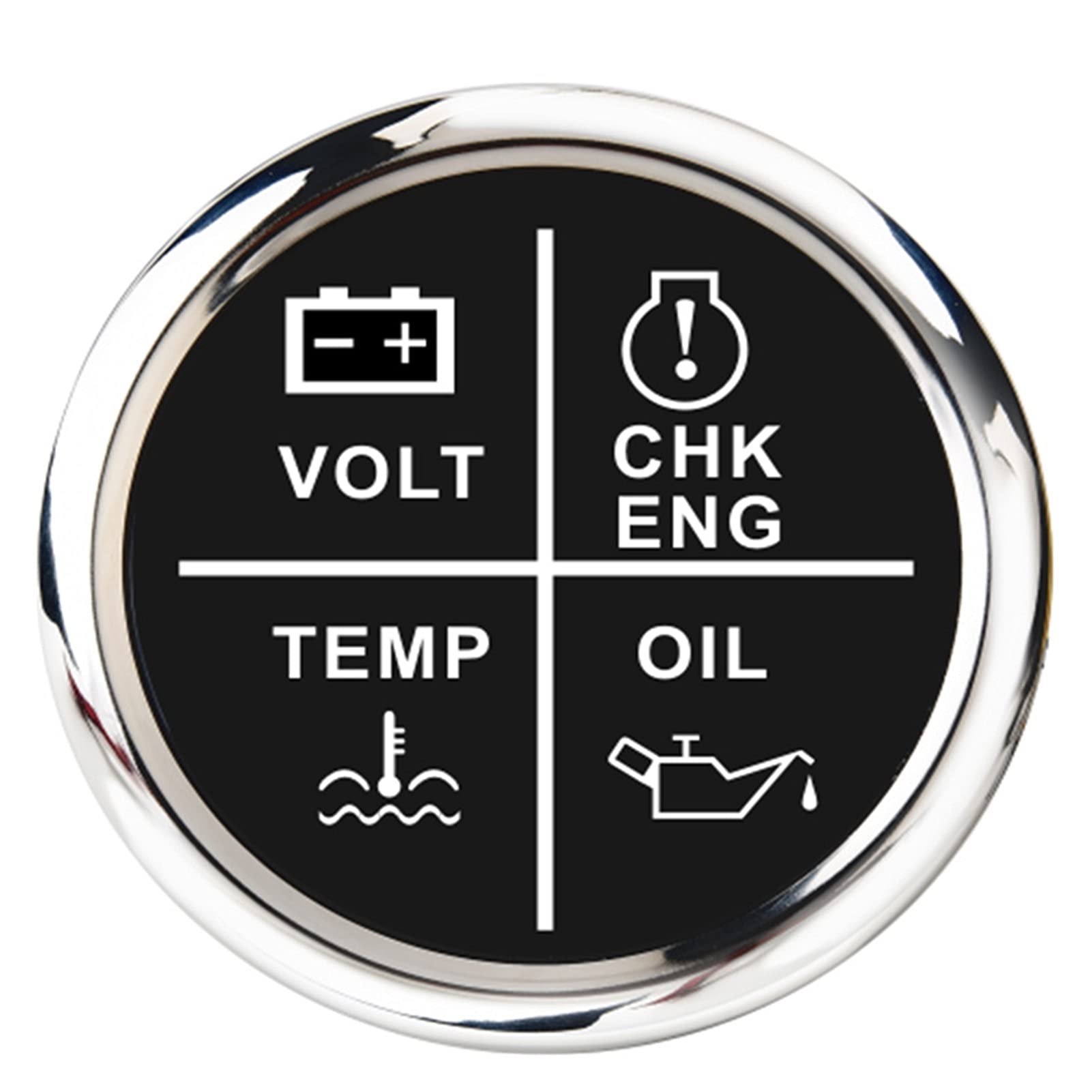 52mm 4 en 1 DIRIGIÓ Medidor de calibrador de alarma voltio de aceite TEMP TEMP TEMP INDICADOR DEL MOTOR for EL COCHE MARINE BOAT 1 2V 24V Accesorios(Black Silver)