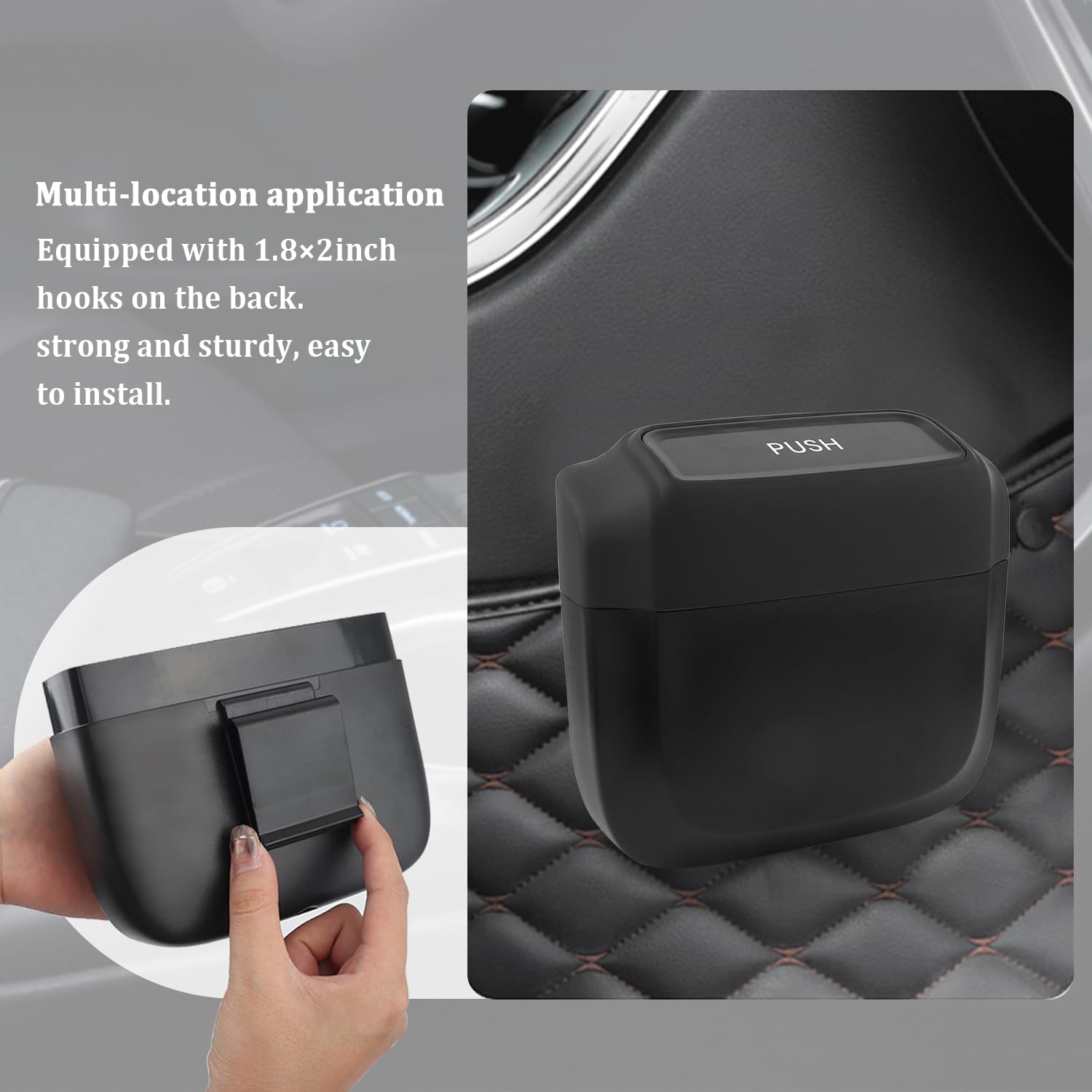 2PCS Car Trash Can with Lid 60PCS Garbage Bags Mini Trash Can Interior Accessories for Door Seat Center — view 7