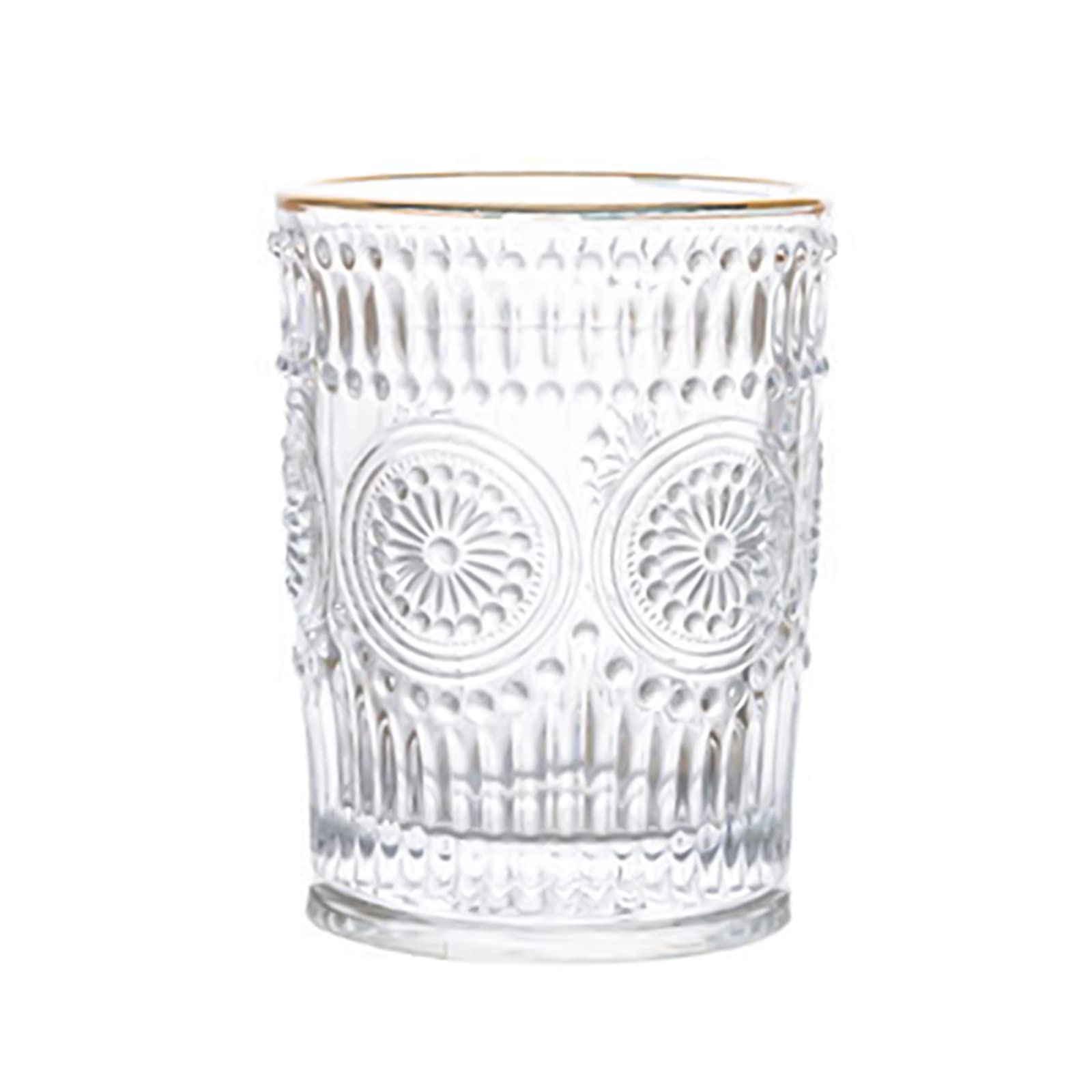 Heavy Vintage Glassware Embossed Design Glass Cups Romantic Water Glasses for Juice Beverages Beer Cocktail Highballs Mojitos Golden