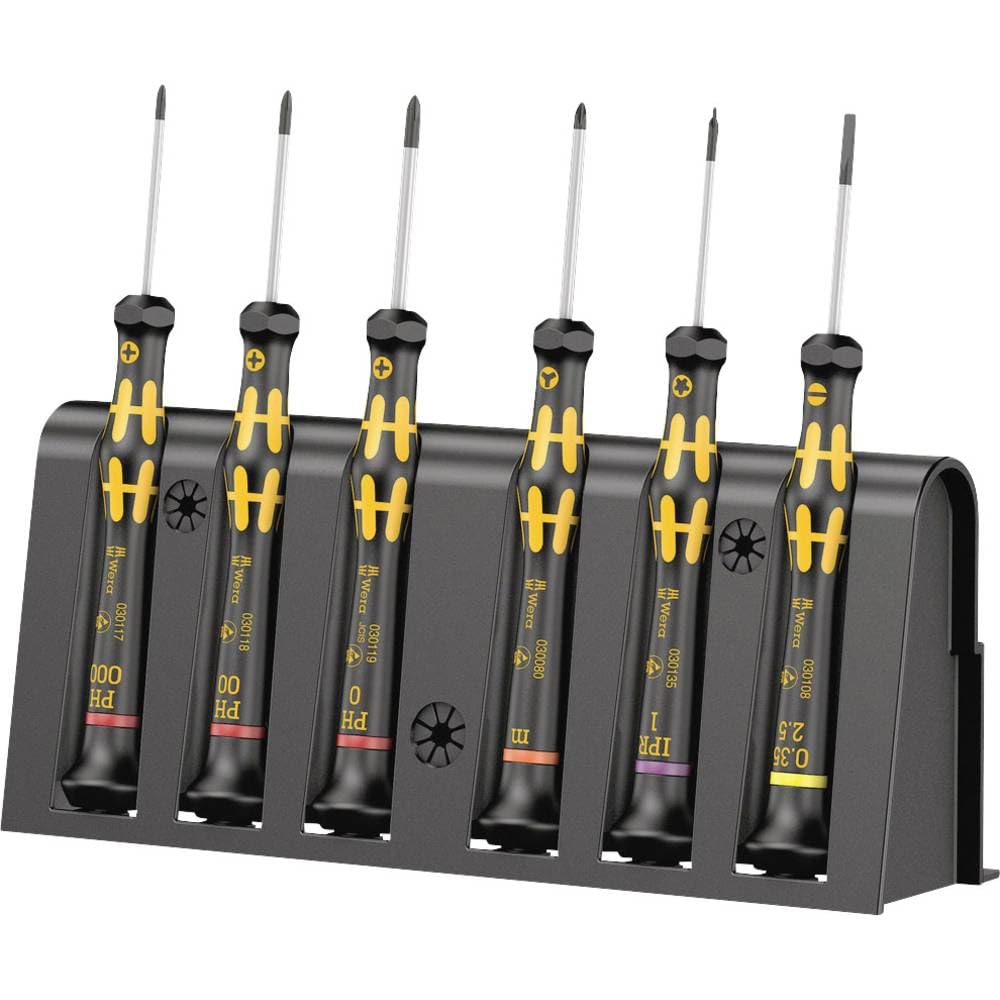 Wera 05030180001 1550/6 ESD6 Jeu de tournevis électronicien + Rack, 9 Pièces, Jaune