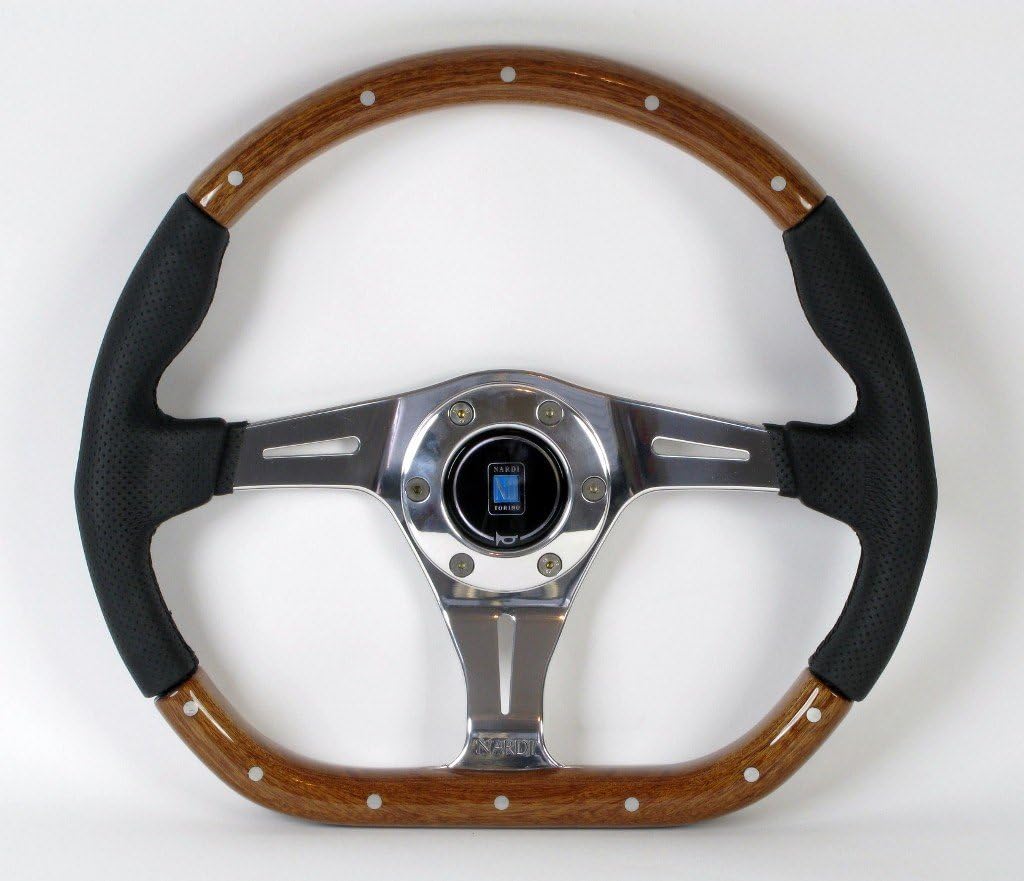 Nardi Steering Wheel - Kallista - 350mm (13.78 inches) - Wood and Black Leather - Polished Spokes - Part # 5055.35.3000