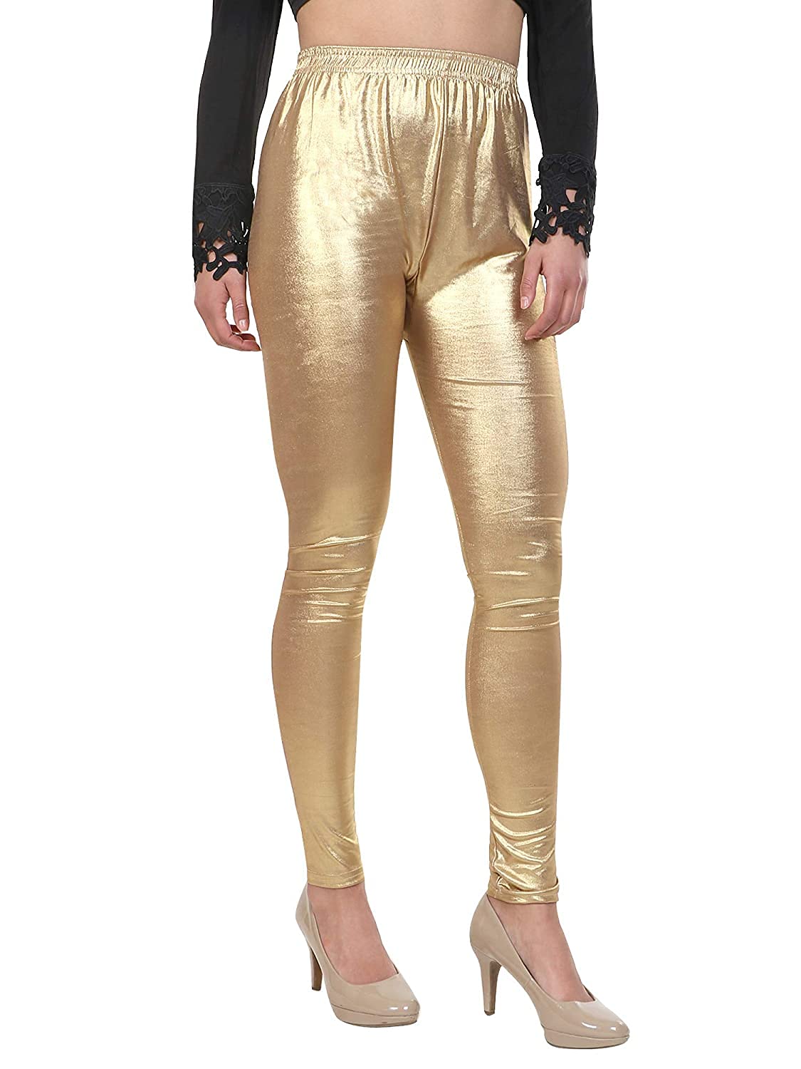 jubination Shimmer Leggings for Girls & Women - Lycra Full Length Churidar (Size XL) Gold-picture-48