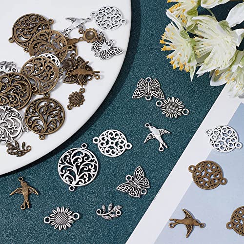 SUNNYCLUE 1 Box 72Pcs 12 Styles Flower Connector Charms Tree of Life Connector Charms Metal Link Charm Butterfly Sunflower Charm for jewellery Making Charms DIY Earring Necklace Bracelet Crafts - Image 4