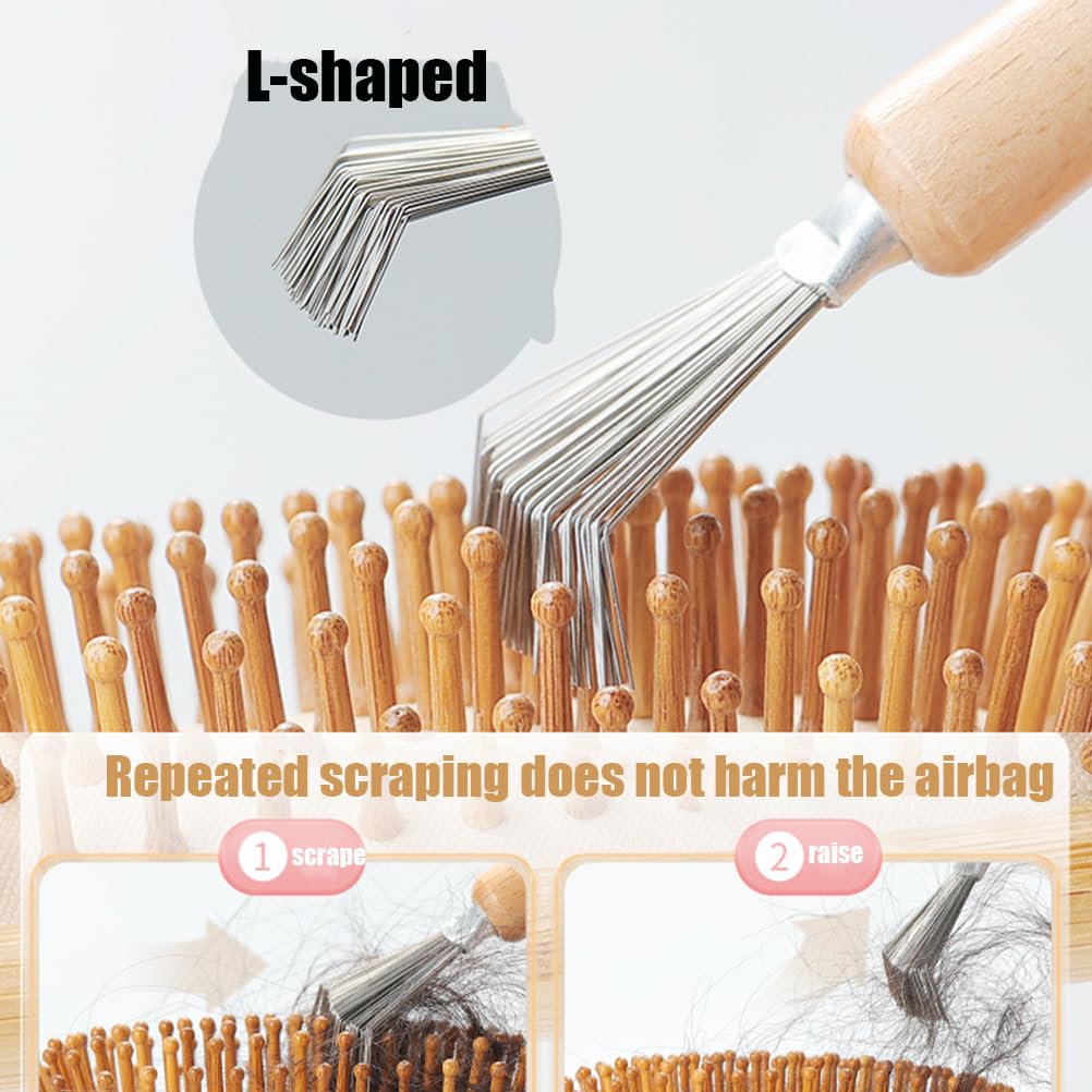 Spazzola per la pulizia dei capelli in 2 pezzi, strumento per la pulizia del pettine con manico in legno per tutte le dimensioni di spazzola Spazzola per capelli.