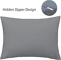 Vista 3 de iMaylex Funda de almohada suave 100% algodón egipcio con cremallera, acogedora y ligera, juego de 2, gris oscuro, Queen, 20 x 30 pulgadas