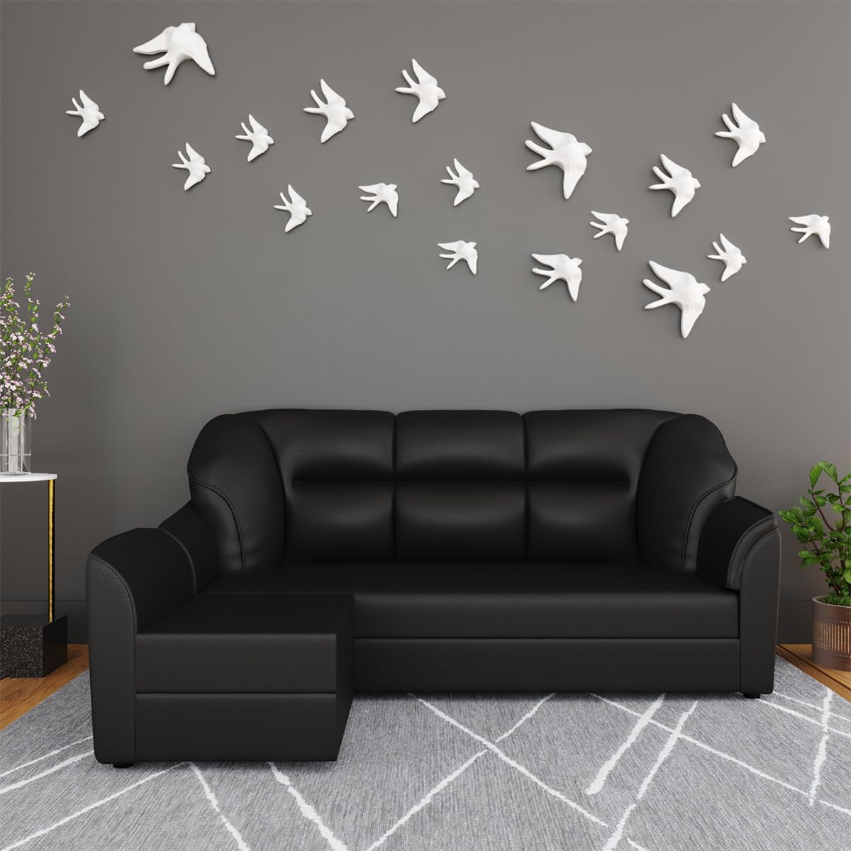WESTIDO Leatherette 4-Person Sofa (Finish Color - Black, Diy(Do-It-Yourself))|1 Year Warranty-image-4