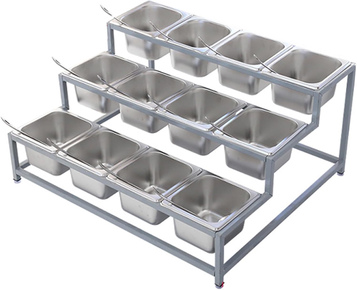 Stainless Steel Spice Racks Set, Commercial Condiment Racks for Seasoning Sauce Salad, Food Condiment Dispenser Countertop Organizer Holder for Kitchen,Silver-B-67x58x33cm