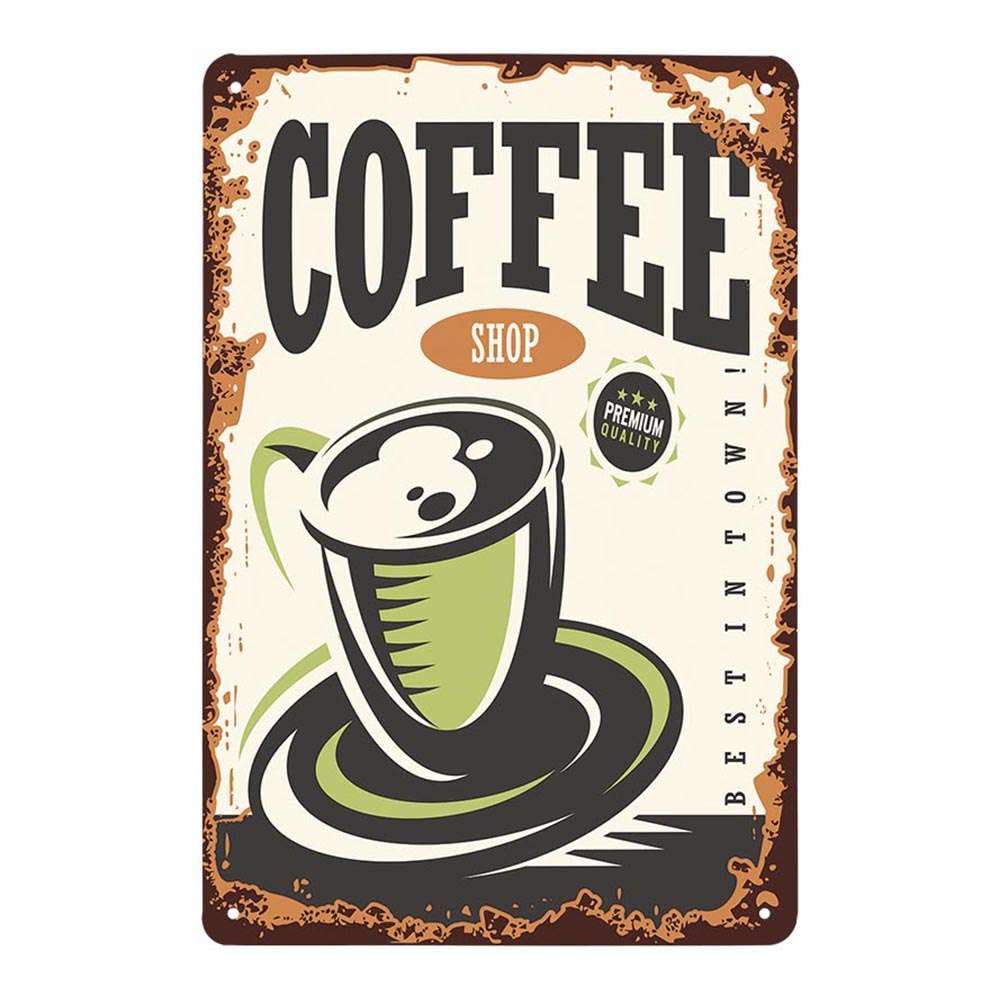 Juego de 4 placas de metal retro vintage con diseño de café