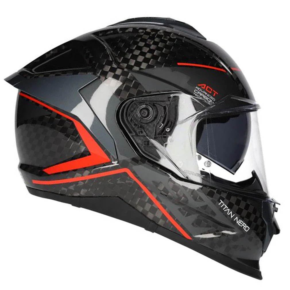 Casco de Moto Integral SMK Titan Carbono Nero Rojo con Visor Solar - Homologado ECE 22.06 - Designed