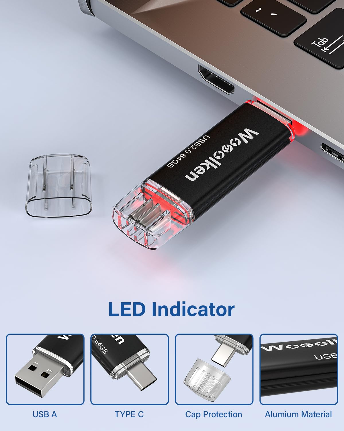 Pamięć flash USB C, 64 GB, 10 sztuk, pamięć flash Wooolken typu C + USB 2.0, pendrive OTG, pamięć USB do iPhone'a 15 / smartfona z systemem Android, tabletów, komputerów, laptopów