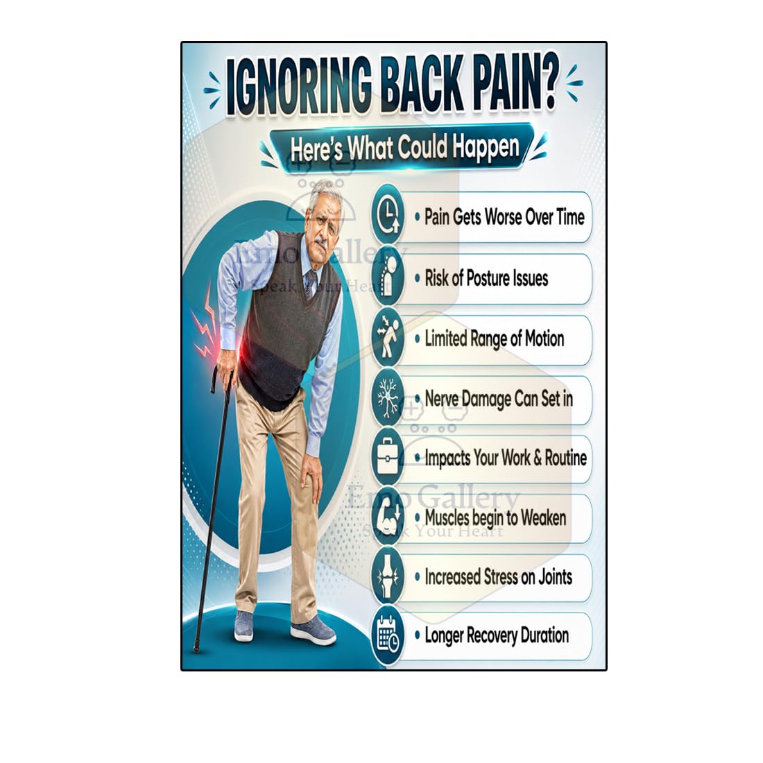 Emo Gallery Speak Your Heart Ignoring Back Pain Poster for Clinic | Spine Pain Awareness Chart | Physiotherapy Wall Decor | Medical Office Poster | Self Adhesive Vinyl 48 x 33 cm-image-39