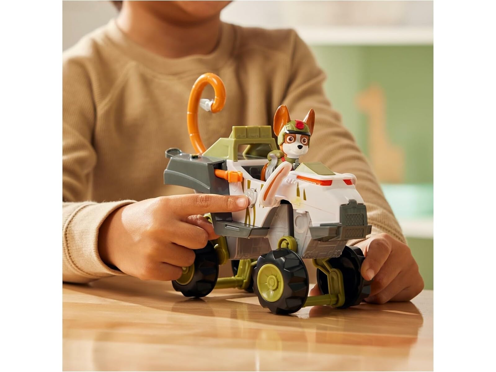 Paw Patrol - Pat Patrol - Pojazd + Figurka Tracker Jungle Pups - Figurka Pana Patrolu do kolekcjonowania - Pociski - Zabawka Pat Patrol - Samochód dziecięcy - Zabawka dla dzieci od 3 lat