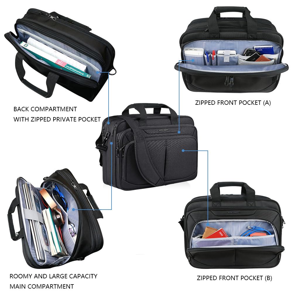 KROSER 17.1" Sacoche pour Ordinateur Portable pour 15.6"-17" Porte-Documents pour Ordinateur Hydrofuge Extensible Sac d'affaires Sac à Bandoulière pour École/Voyage/Femmes/Hommes Laptop Bag