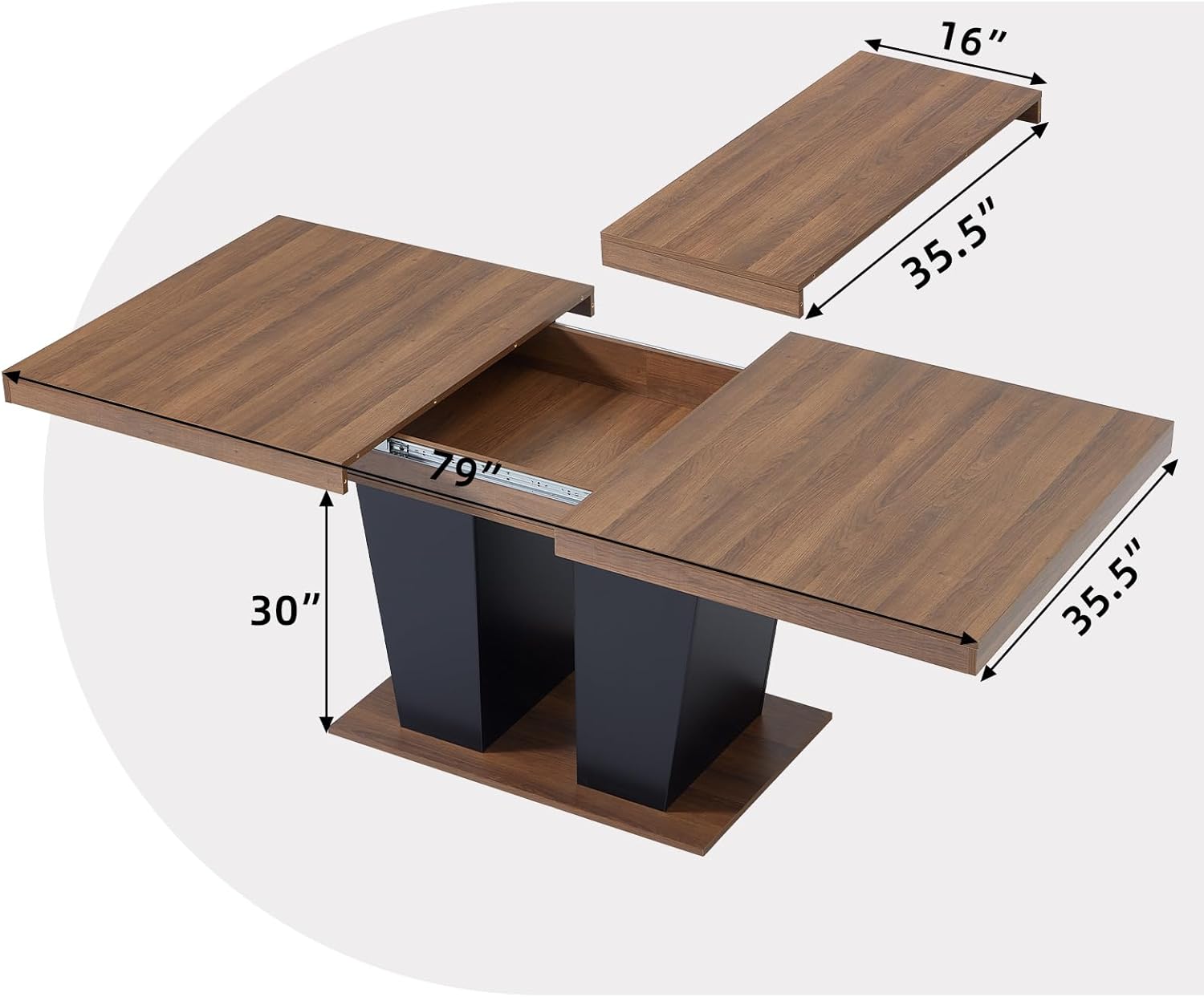 Dining Table Extendable 63 in-79 in for 4-8 Expandable Wood Rectangle with Fluted Base for Dining Room Kitchen Living Room Furniture Brown