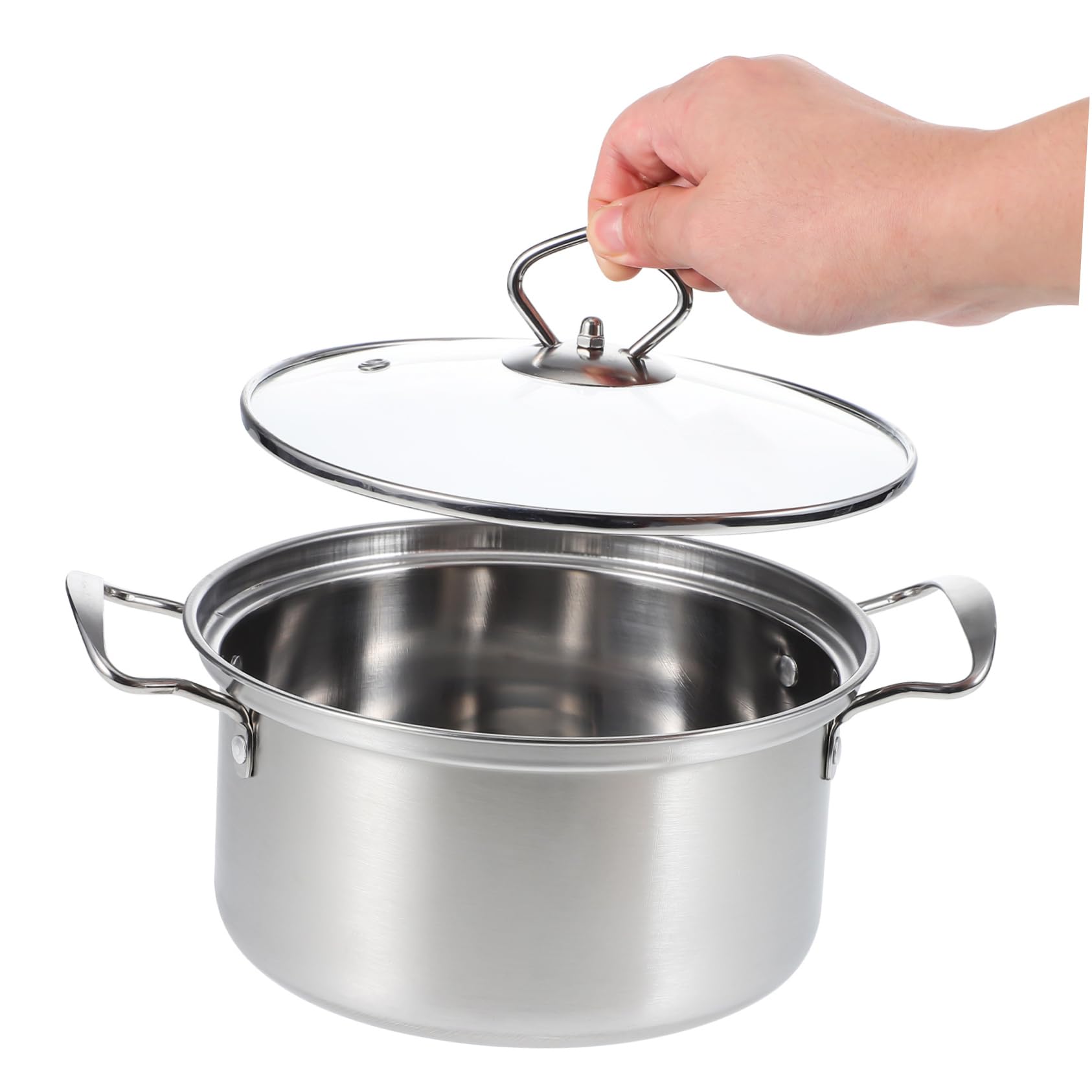 Ciieeo Set di Pentole da Zuppa in Acciaio Inox 5 Set con Doppi Manici | Coperchi in Vetro, Finitura Argento, Uso Versatile per Cucina Domestica, Formato All-in-one