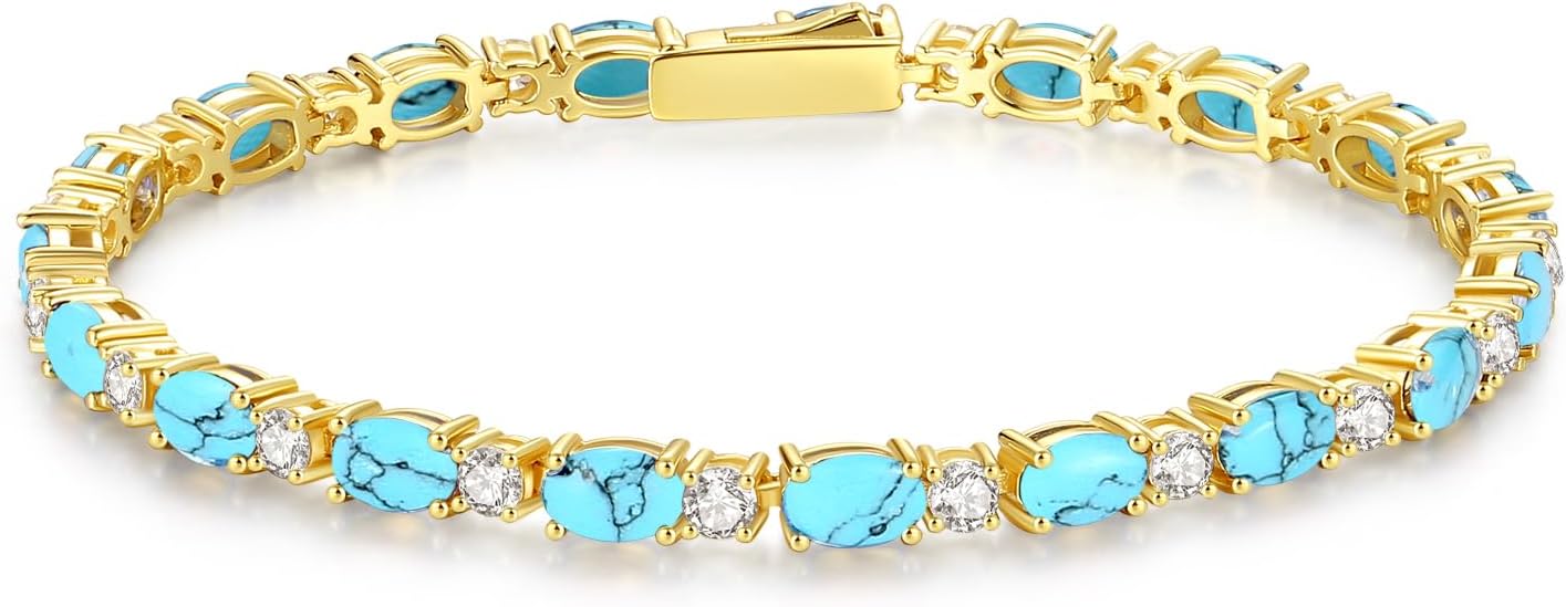 FANCIME 14K Gold Plated Birthstone Bracelets 4mm Sterling Silver Tennis Bracelets Gold Bracelets Birthday Jewelry Gifts for Women 7"