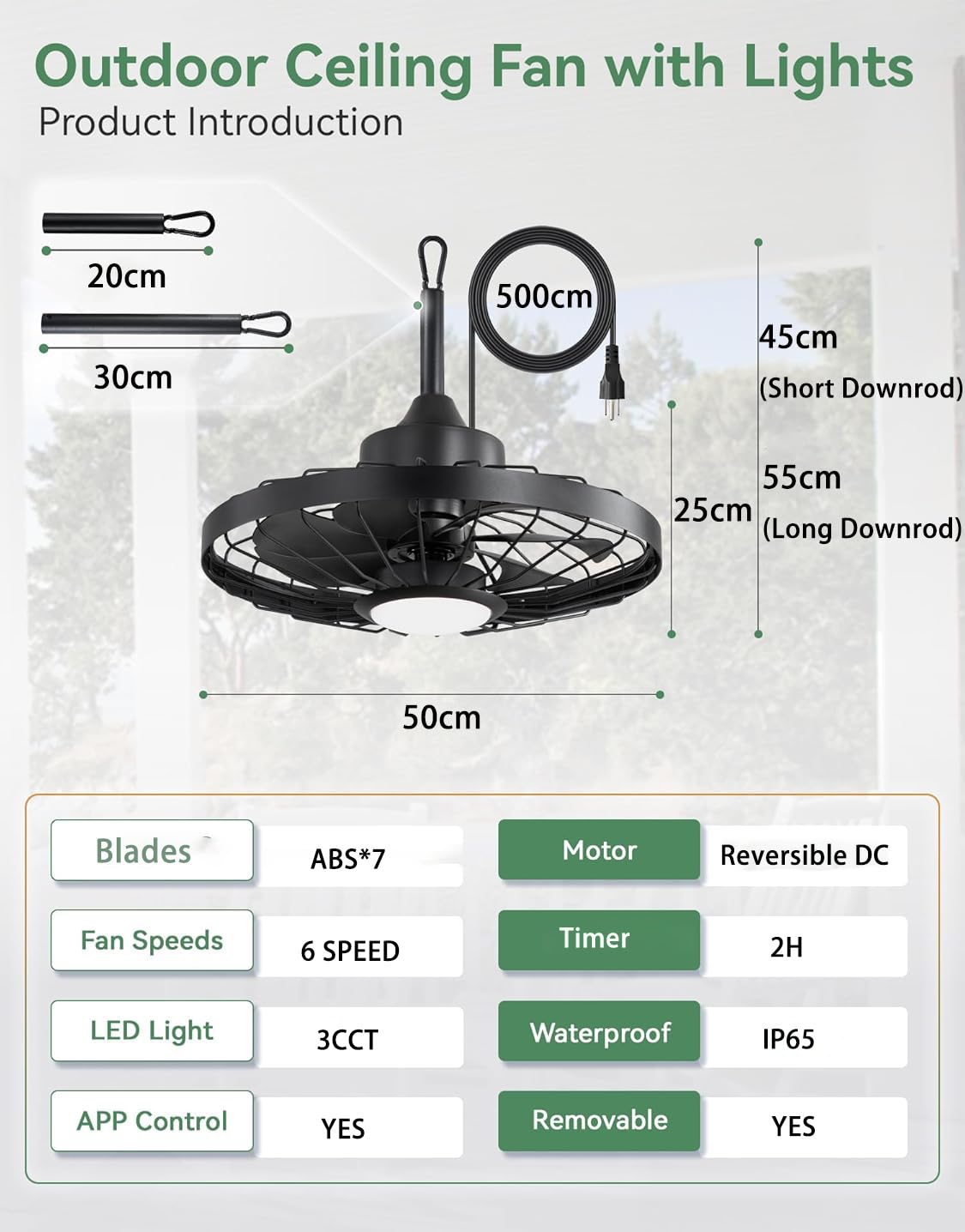 Deckenventilator für Außen mit Licht und Fernbedienung IP65 Wasserdicht LED Lampe mit Ventilator für Garten Terrasse Dimmbar Leise Deckenlampe Retro Deckenventilator mit Beleuchtung für Outdoor Innen