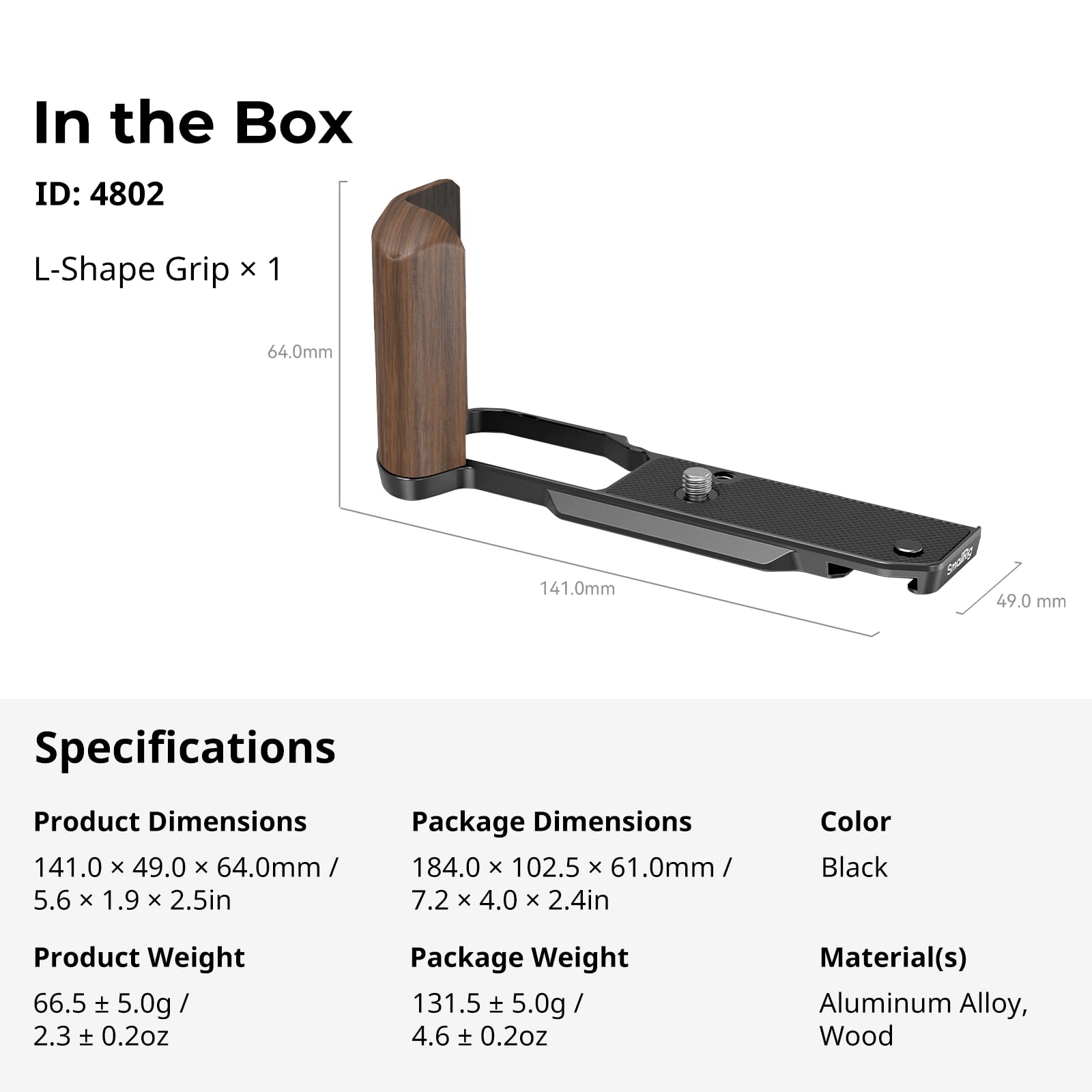 SMALLRIG Z FC Empuñadura de Madera, Soporte de Agarre en Forma de L Cámara para Nikon Z FC, con Orificio Roscado de 1/4"-20, Zapata Fría, Placa de Liberación Rápida para Arca (Negro) - 4802