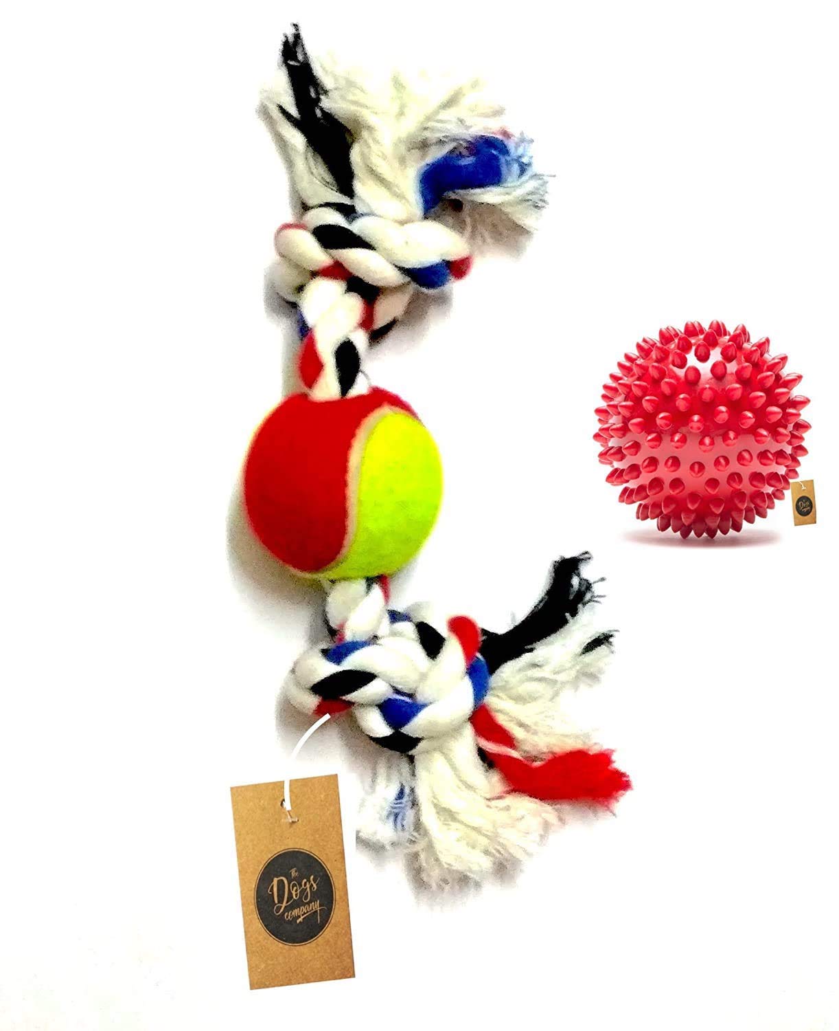 The Dogs Company Rubber Spike Ball and Rope with Tennis Ball, Chew Toy for Small Dogs (B07D81X6YX) Amazon Price History, Amazon Price Tracker