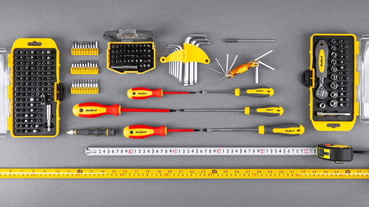 Mètre ruban professionnel robuste avec système enrouleur de 5 m, largeur 25 mm, Rebel RB-1133 (Lot de 6)